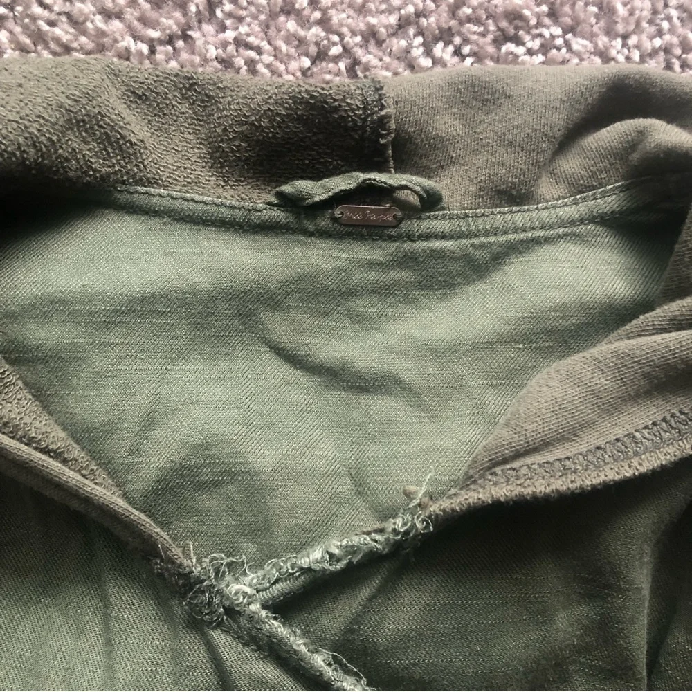 Free People Asymmetrical Snap Button Hoodie Olive Green Linen Blend S Top - Picture 7 of 10